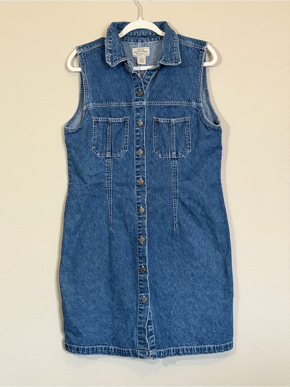 Sonoma Sleeveless 100% cotton Denim Shirt Dress in Blue, size Large